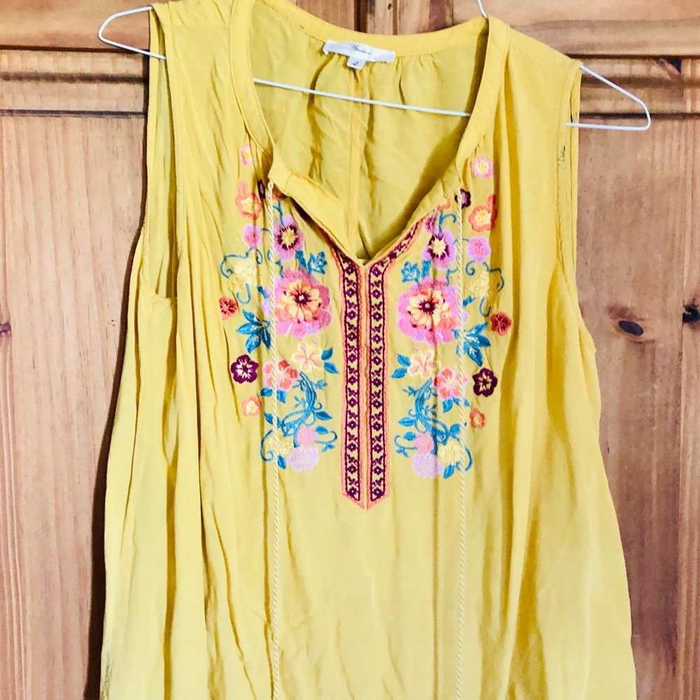 Yellow Sleeveless Embroidered Top